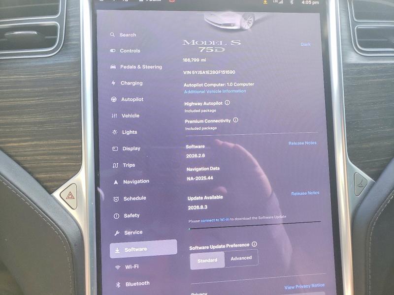 48970296 :رقم المزاد ، 5YJSA1E28GF151590 vin ، 2016 Tesla Model S مزاد بيع