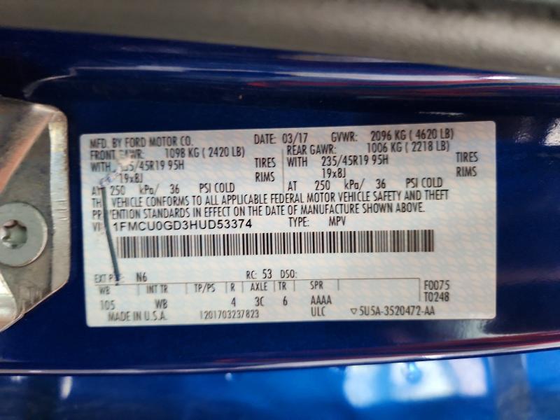 Продаж на аукціоні авто 2017 Ford Escape, vin: 1FMCU0GD3HUD53374, номер лоту: 50315966