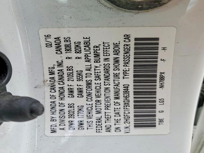Aukcja sprzedaży 2016 Honda Civic, vin: 2HGFC1F9XGH638440, numer aukcji: 49820776