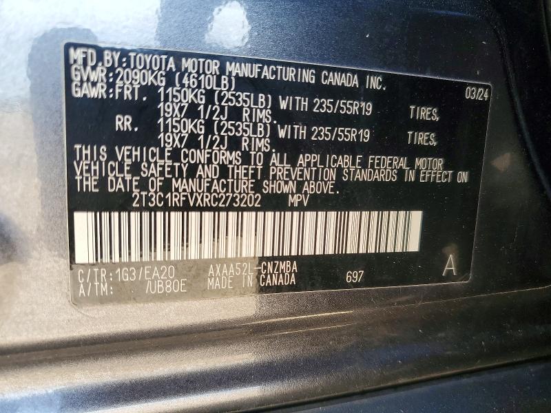 48923806 :رقم المزاد ، 2T3C1RFVXRC273202 vin ، 2024 Toyota Rav4 مزاد بيع