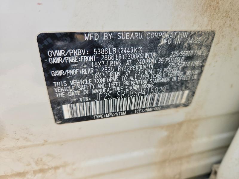 2025 Subaru Forester მანქანა იყიდება აუქციონზე, vin: JF2SLSRD8SH415929, აუქციონის ნომერი: 51427276