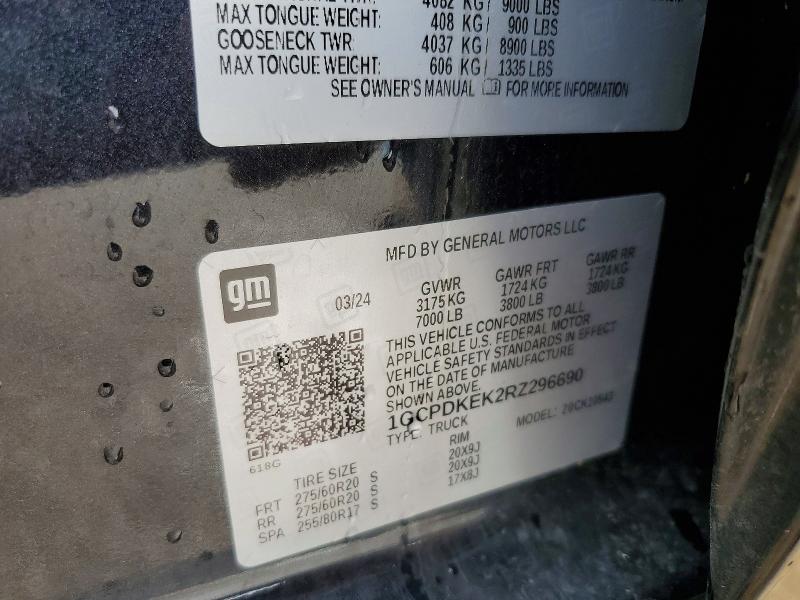 50120016 :رقم المزاد ، 1GCPDKEK2RZ296690 vin ، 2024 Chevrolet Silverado مزاد بيع