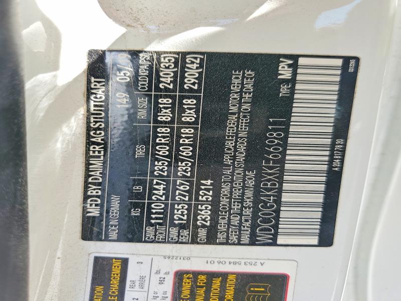 49108546 :رقم المزاد ، WDC0G4KBXKF669811 vin ، 2019 Mercedes-benz Glc مزاد بيع