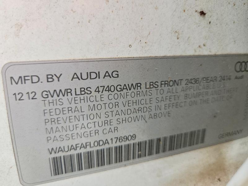 50700746 :رقم المزاد ، WAUAFAFL0DA176909 vin ، 2013 Audi A4 مزاد بيع