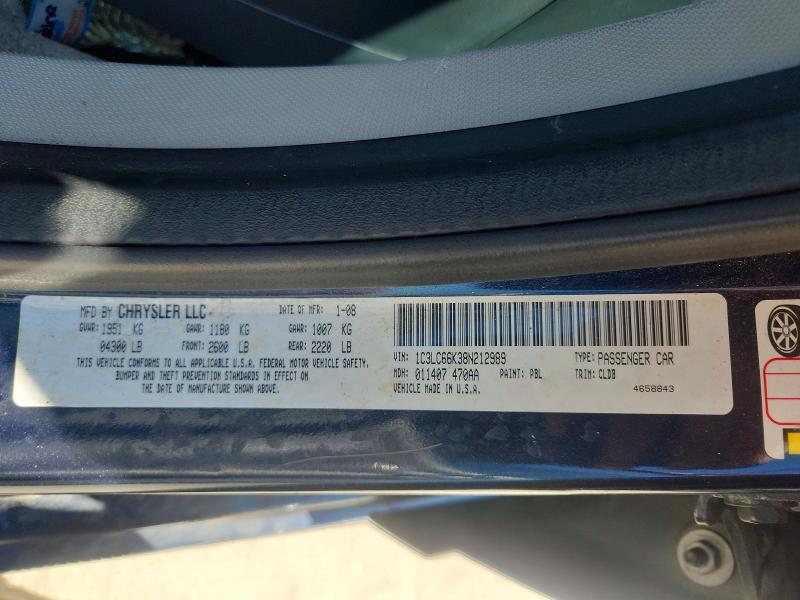 Продаж на аукціоні авто 2008 Chrysler Sebring, vin: 1C3LC66K38N212989, номер лоту: 48789756