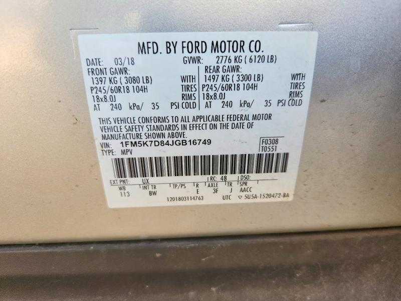 Aukcja sprzedaży 2018 Ford Explorer, vin: 1FM5K7D84JGB16749, numer aukcji: 50435726