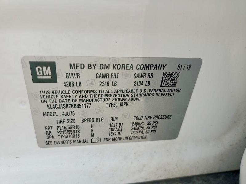 Продаж на аукціоні авто 2019 Buick Encore, vin: KL4CJASB7KB851177, номер лоту: 49108336
