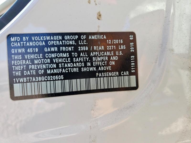 Aukcja sprzedaży 2016 Volkswagen Passat, vin: 1VWBT7A38GC020505, numer aukcji: 48616456