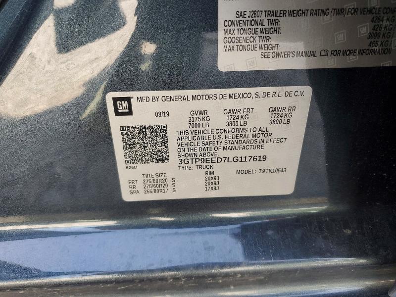 49002606 :رقم المزاد ، 3GTP9EED7LG117619 vin ، 2020 Gmc Sierra مزاد بيع