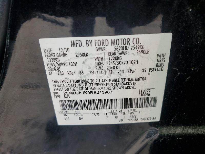 49787636 :رقم المزاد ، 2LMDJ8JK0BBJ13963 vin ، 2011 Lincoln Mkx مزاد بيع