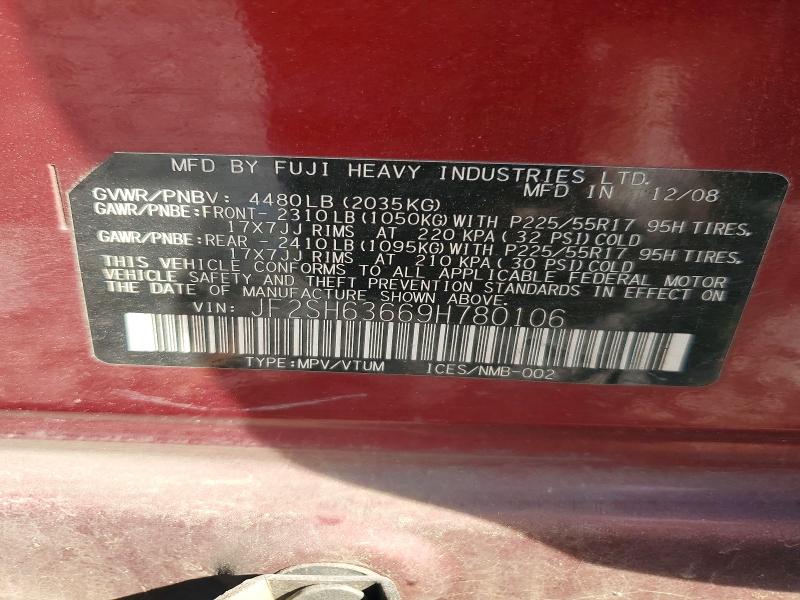 2009 Subaru Forester მანქანა იყიდება აუქციონზე, vin: JF2SH63669H780106, აუქციონის ნომერი: 49924736