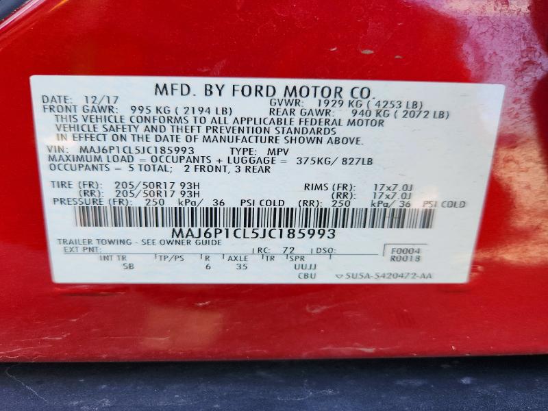 Aukcja sprzedaży 2018 Ford Ecosport, vin: MAJ6P1CL5JC185993, numer aukcji: 50598206