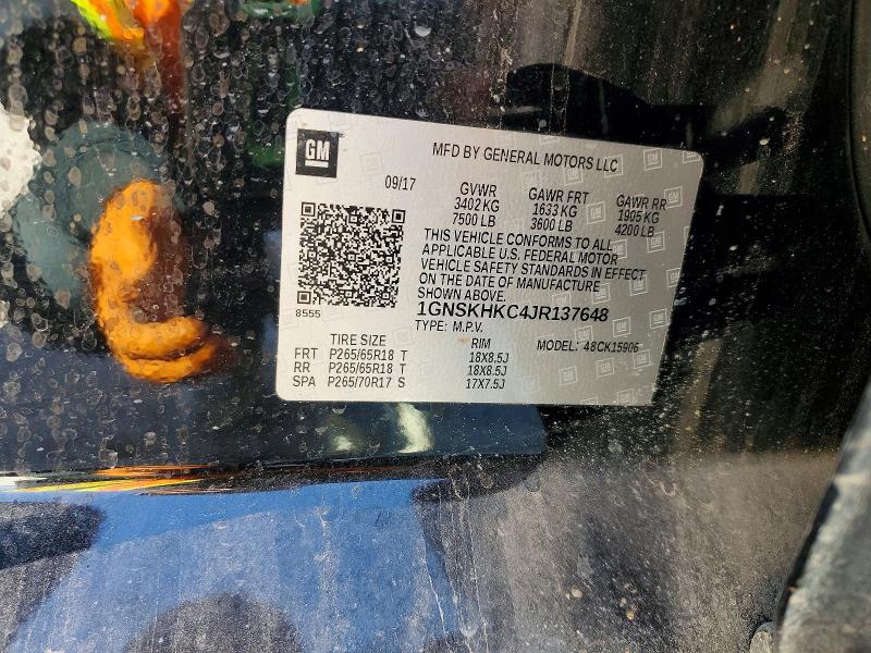 Продаж на аукціоні авто 2018 Chevrolet Suburban, vin: 1GNSKHKC4JR137648, номер лоту: 49719236