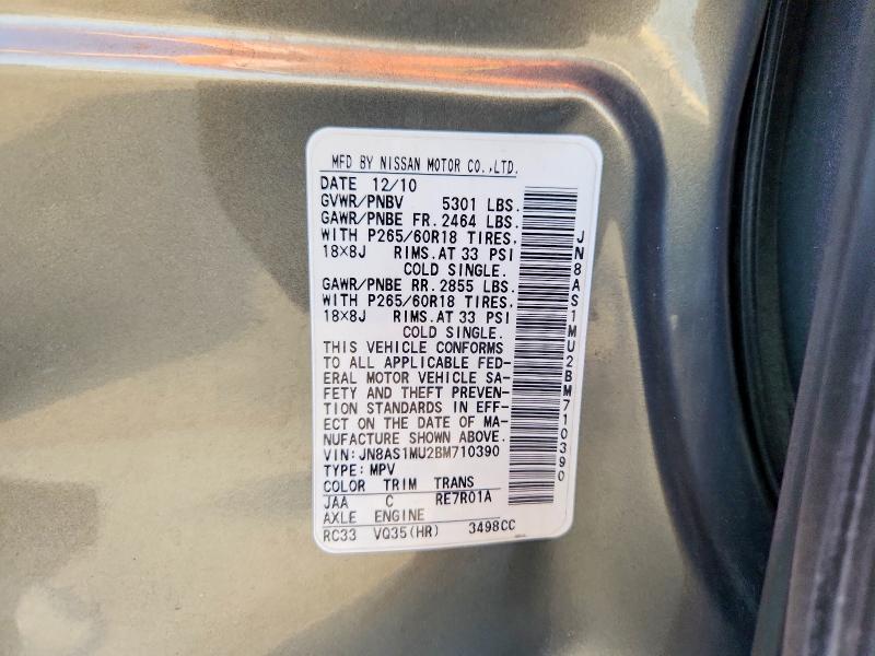 50418576 :رقم المزاد ، JN8AS1MU2BM710390 vin ، 2011 Infiniti Fx35 مزاد بيع