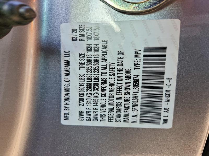 2020 Honda Odyssey მანქანა იყიდება აუქციონზე, vin: 5FNRL6H71LB059874, აუქციონის ნომერი: 48601756