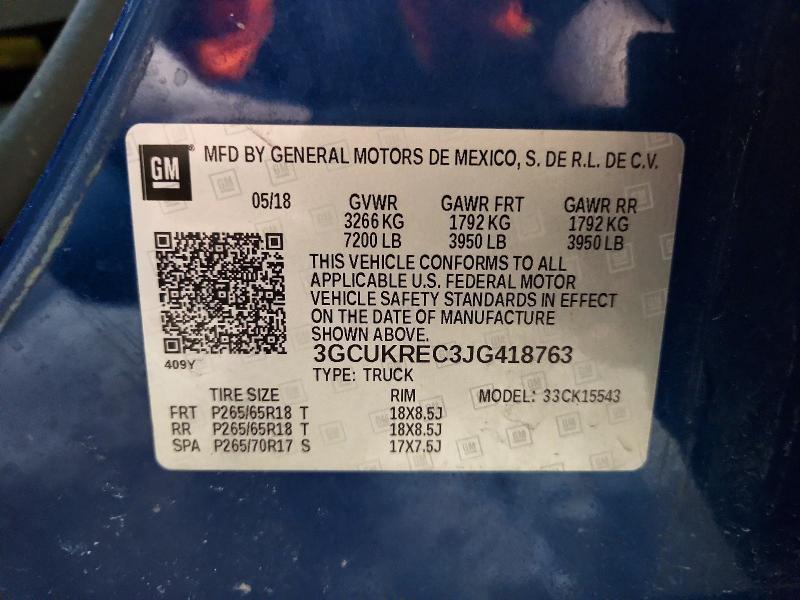 50907156 :رقم المزاد ، 3GCUKREC3JG418763 vin ، 2018 Chevrolet Silverado مزاد بيع