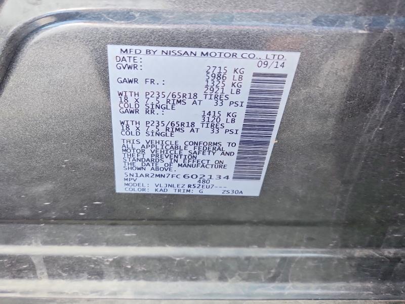 Продажа на аукционе авто 2015 Nissan Pathfinder, vin: 5N1AR2MN7FC602134, номер лота: 50255376