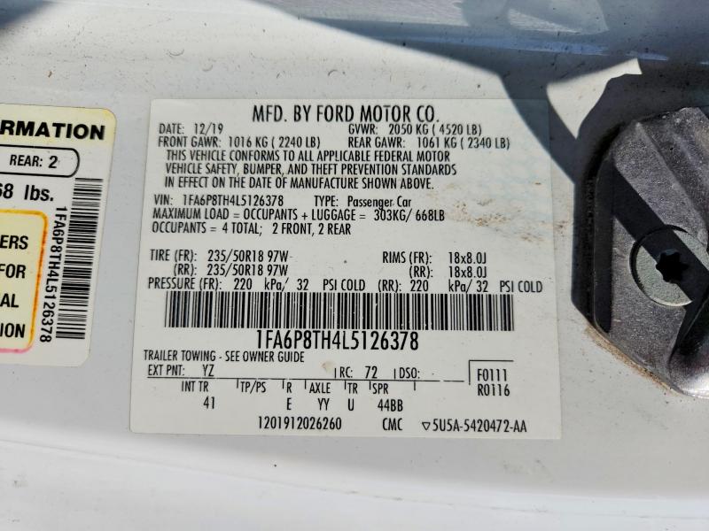 48908626 :رقم المزاد ، 1FA6P8TH4L5126378 vin ، 2020 Ford Mustang مزاد بيع