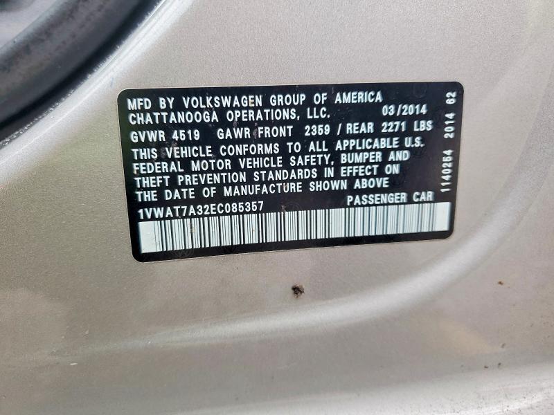51696566 :رقم المزاد ، 1VWAT7A32EC085357 vin ، 2014 Volkswagen Passat مزاد بيع