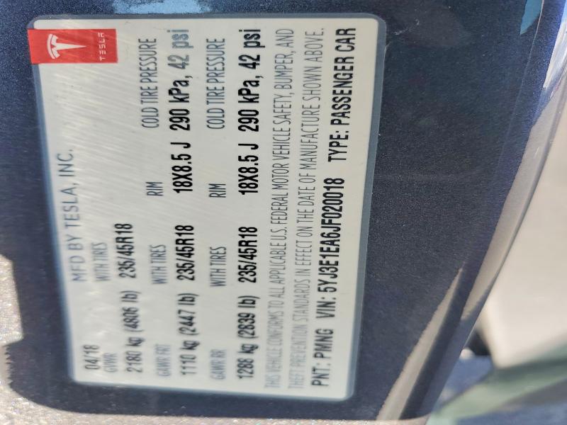 Продаж на аукціоні авто 2018 Tesla Model 3, vin: 5YJ3E1EA6JF020018, номер лоту: 51019236