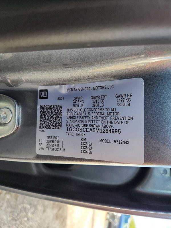 2021 Chevrolet Colorado მანქანა იყიდება აუქციონზე, vin: 1GCGSCEA5M1284995, აუქციონის ნომერი: 50636076