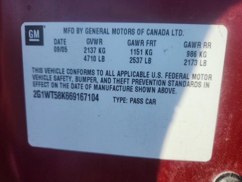 Продаж на аукціоні авто 2006 Chevrolet Impala, vin: 2G1WT58K669167104, номер лоту: 51212616
