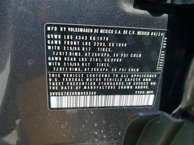 Aukcja sprzedaży 2024 Volkswagen Taos, vin: 3VV5X7B20RM098368, numer aukcji: 51456936