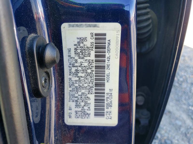 Aukcja sprzedaży 2013 Toyota Corolla, vin: 5YFBU4EE5DP078794, numer aukcji: 50156846