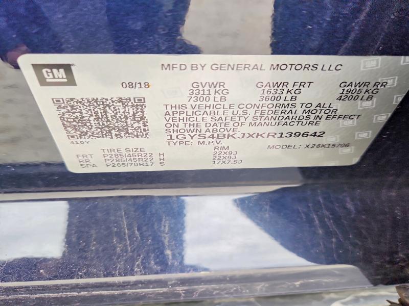 2019 Cadillac Escalade მანქანა იყიდება აუქციონზე, vin: 1GYS4BKJXKR139642, აუქციონის ნომერი: 48665986
