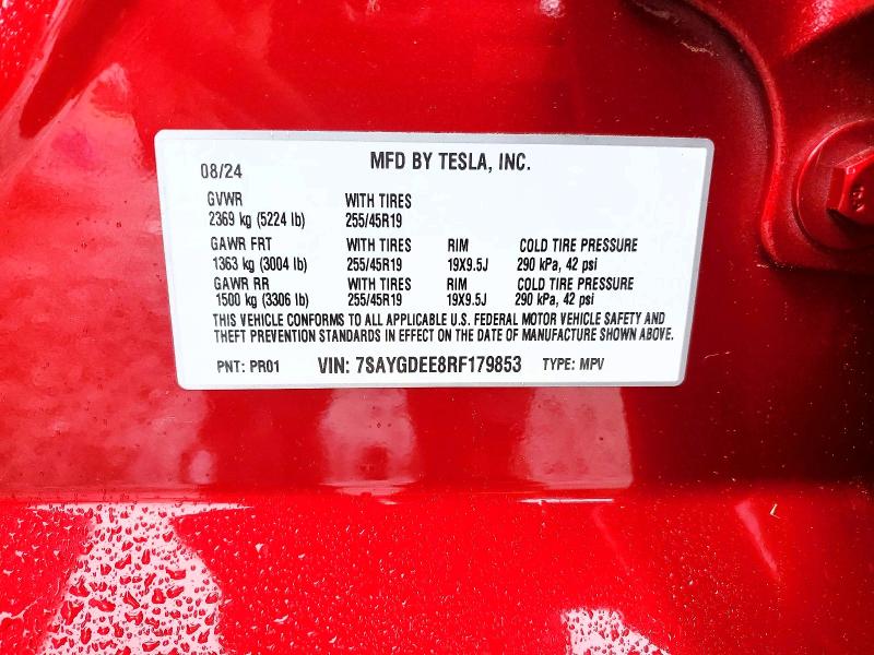 Продаж на аукціоні авто 2024 Tesla Model Y, vin: 7SAYGDEE8RF179853, номер лоту: 50185286