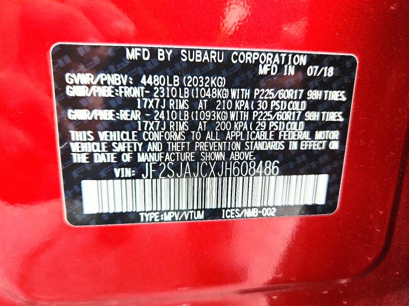 Продажа на аукционе авто 2018 Subaru Forester, vin: JF2SJAJCXJH608486, номер лота: 48286206