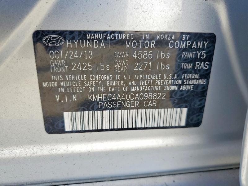 2013 Hyundai Sonata მანქანა იყიდება აუქციონზე, vin: KMHEC4A40DA098822, აუქციონის ნომერი: 51569696