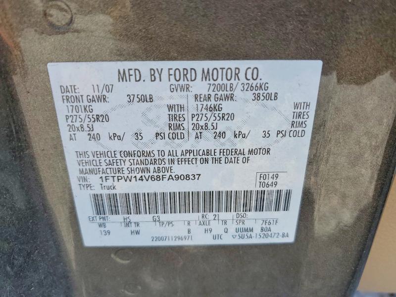 Продаж на аукціоні авто 2008 Ford F150, vin: 1FTPW14V68FA90837, номер лоту: 50750846