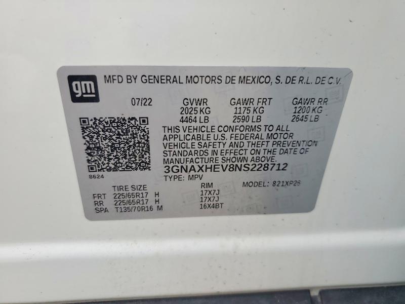 Aukcja sprzedaży 2022 Chevrolet Equinox, vin: 3GNAXHEV8NS228712, numer aukcji: 50810656