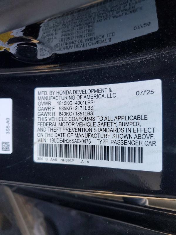Aukcja sprzedaży 2025 Acura Integra, vin: 19UDE4H26SA020476, numer aukcji: 50183696