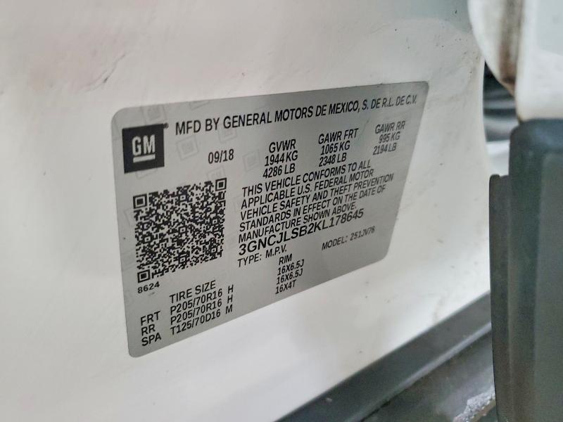 Aukcja sprzedaży 2019 Chevrolet Trax, vin: 3GNCJLSB2KL178645, numer aukcji: 50737896