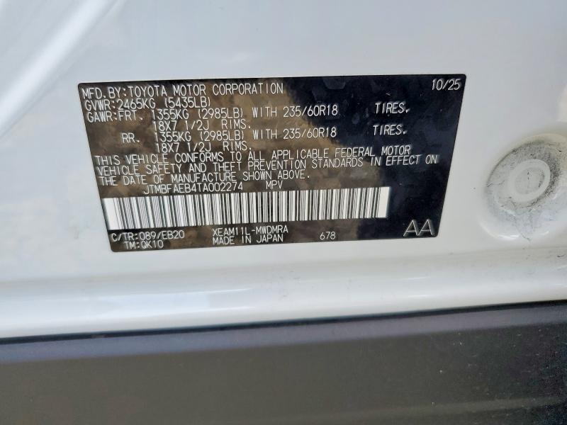 Продаж на аукціоні авто 2026 Toyota Bz, vin: JTMBFAEB4TA002274, номер лоту: 51200866