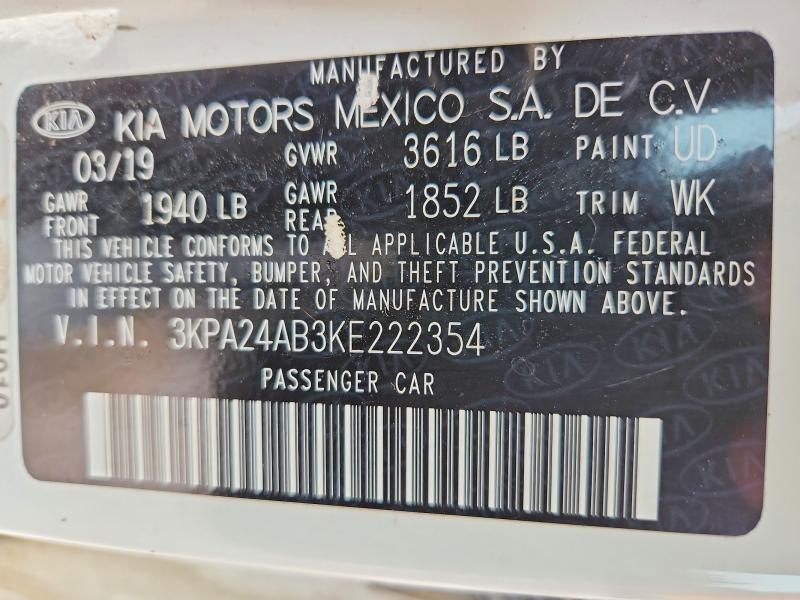 Продаж на аукціоні авто 2019 Kia Rio, vin: 3KPA24AB3KE222354, номер лоту: 49294606