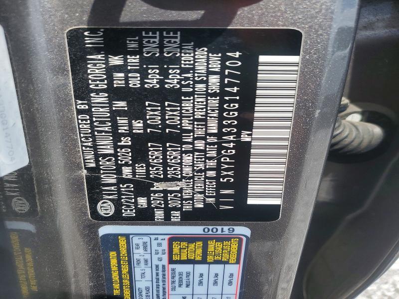 Aukcja sprzedaży 2016 Kia Sorento, vin: 5XYPG4A33GG147704, numer aukcji: 50961036