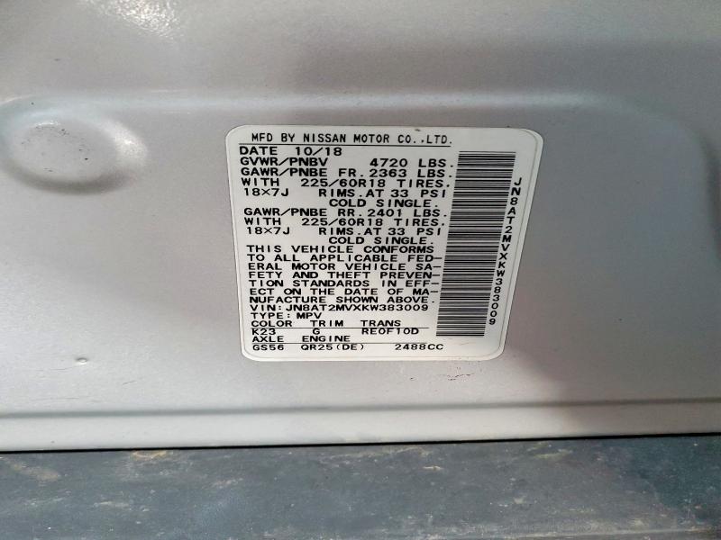 2019 Nissan Rogue მანქანა იყიდება აუქციონზე, vin: JN8AT2MVXKW383009, აუქციონის ნომერი: 50183606