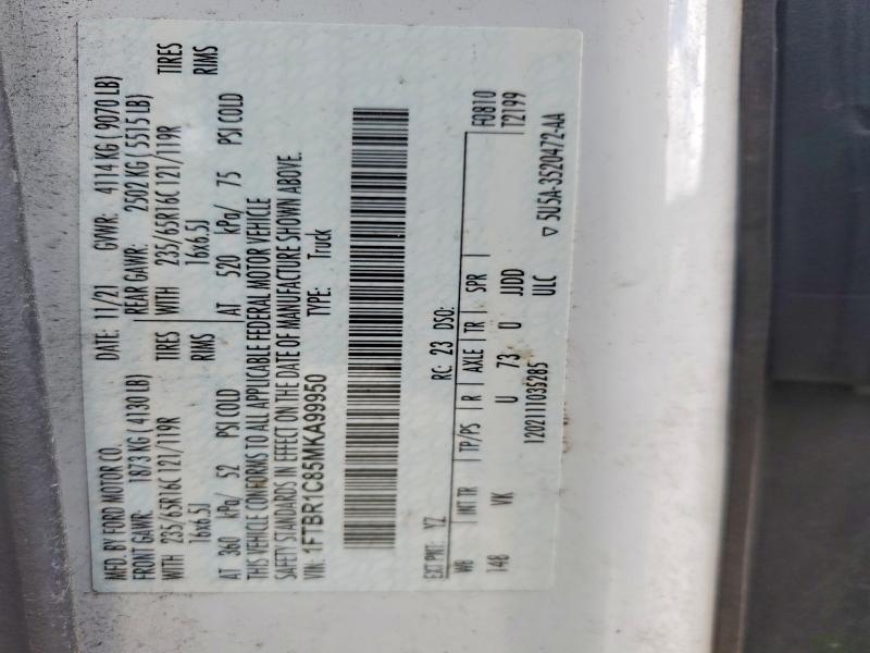 2021 Ford Transit მანქანა იყიდება აუქციონზე, vin: 1FTBR1C85MKA99950, აუქციონის ნომერი: 49963116