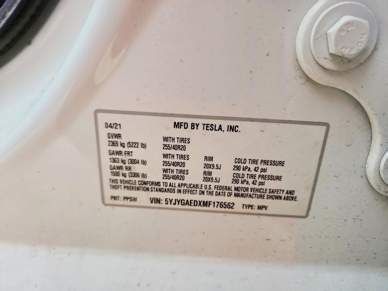 Aukcja sprzedaży 2021 Tesla Model Y, vin: 5YJYGAEDXMF176562, numer aukcji: 51422536