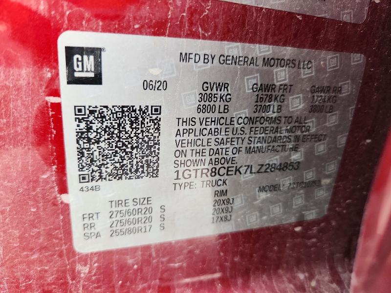 50243626 :رقم المزاد ، 1GTR8CEK7LZ284853 vin ، 2020 Gmc Sierra مزاد بيع