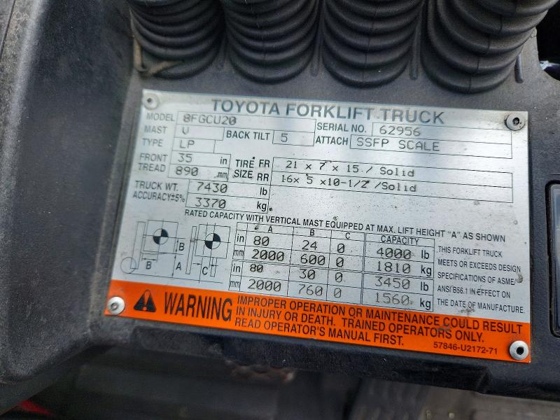50595236 :رقم المزاد ، 62956 vin ، 2014 Toyota Na-20 Forklift مزاد بيع