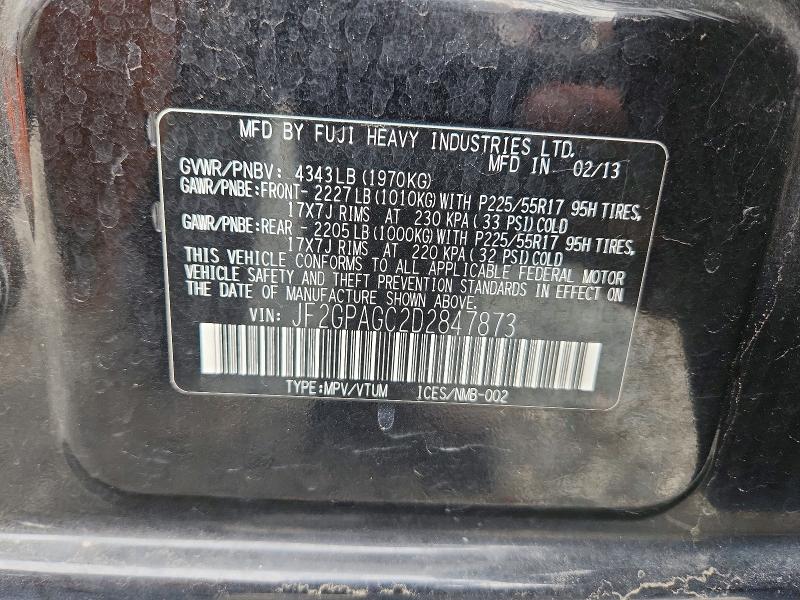 2013 Subaru Xv Crosstrek მანქანა იყიდება აუქციონზე, vin: JF2GPAGC2D2847873, აუქციონის ნომერი: 50929336