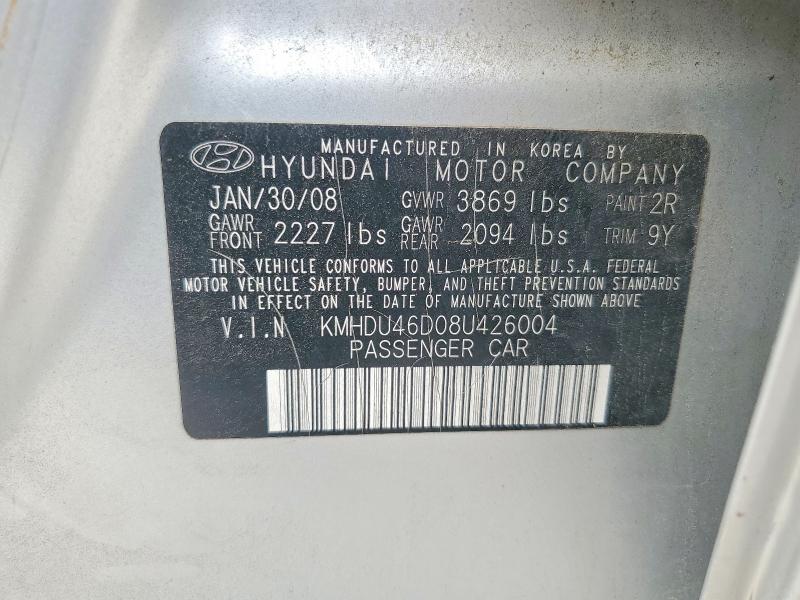 2008 Hyundai Elantra მანქანა იყიდება აუქციონზე, vin: KMHDU46D08U426004, აუქციონის ნომერი: 51960146