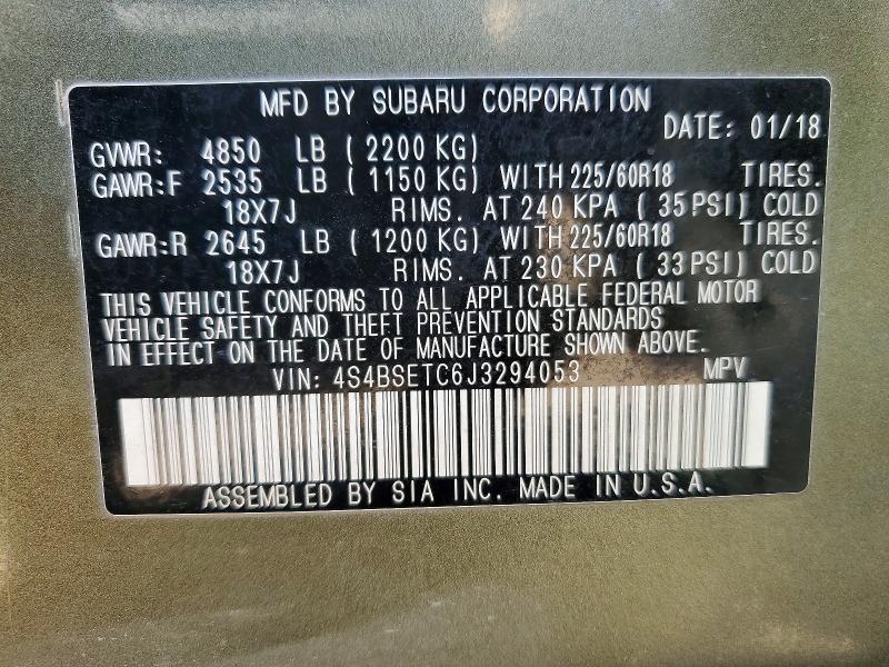 Продаж на аукціоні авто 2018 Subaru Outback, vin: 4S4BSETC6J3294053, номер лоту: 49172146