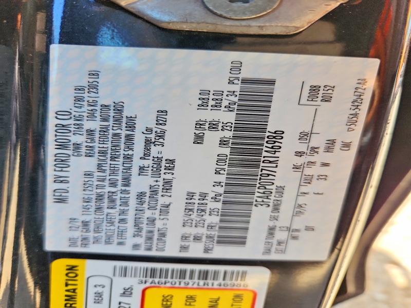 Продаж на аукціоні авто 2020 Ford Fusion, vin: 3FA6P0T97LR146986, номер лоту: 49585016