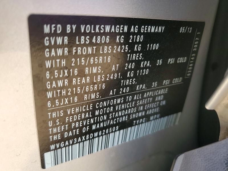 Aukcja sprzedaży 2013 Volkswagen Tiguan, vin: WVGAV3AX8DW626509, numer aukcji: 48874346