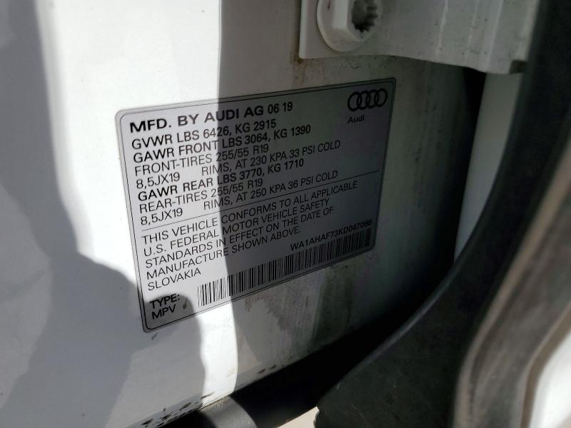 2019 Audi Q7 მანქანა იყიდება აუქციონზე, vin: WA1AHAF73KD047066, აუქციონის ნომერი: 48976976
